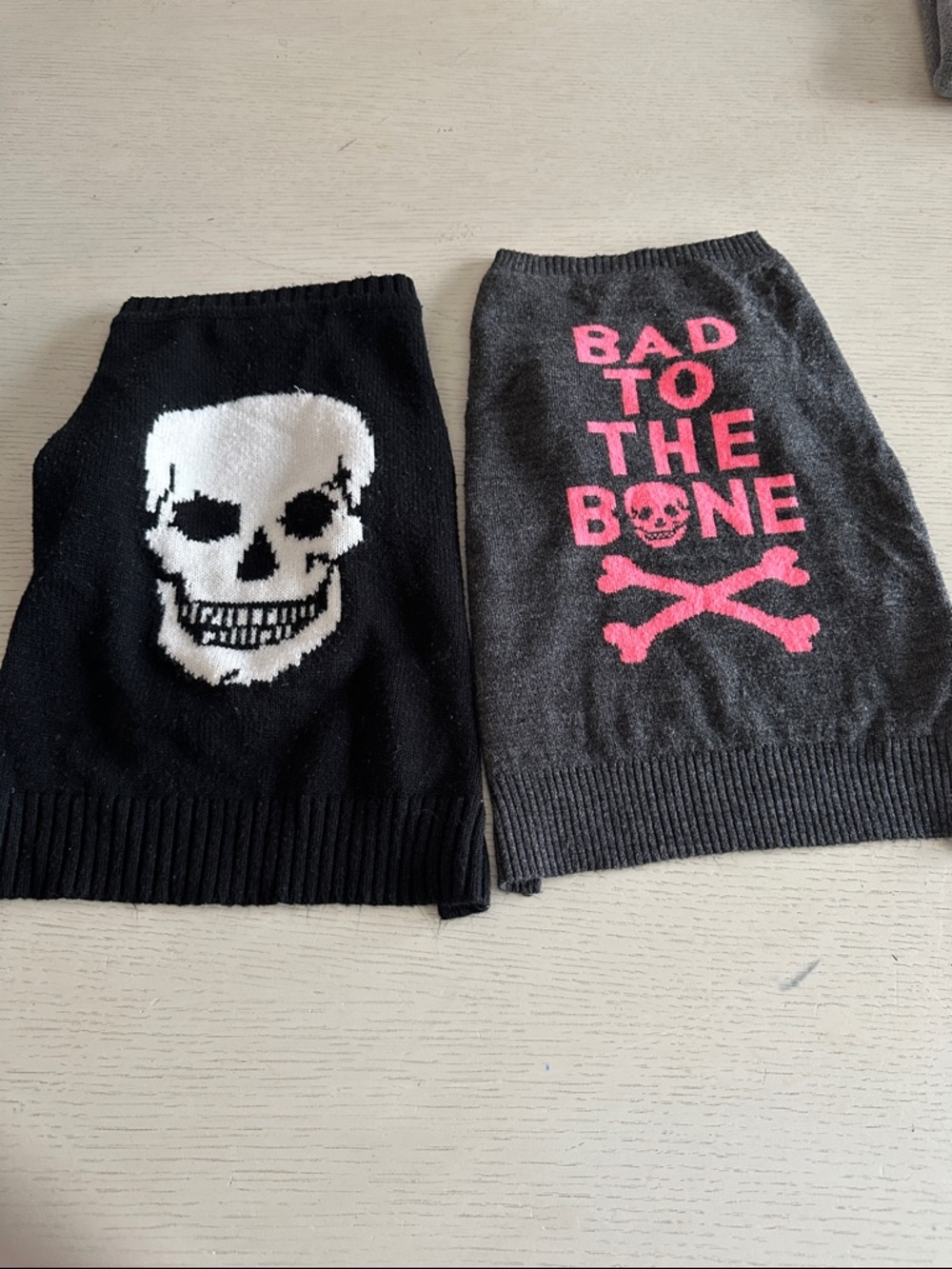 Skull Cashmere Knit Dog Sweaters - Black & Charcoal with Pink Skull Text